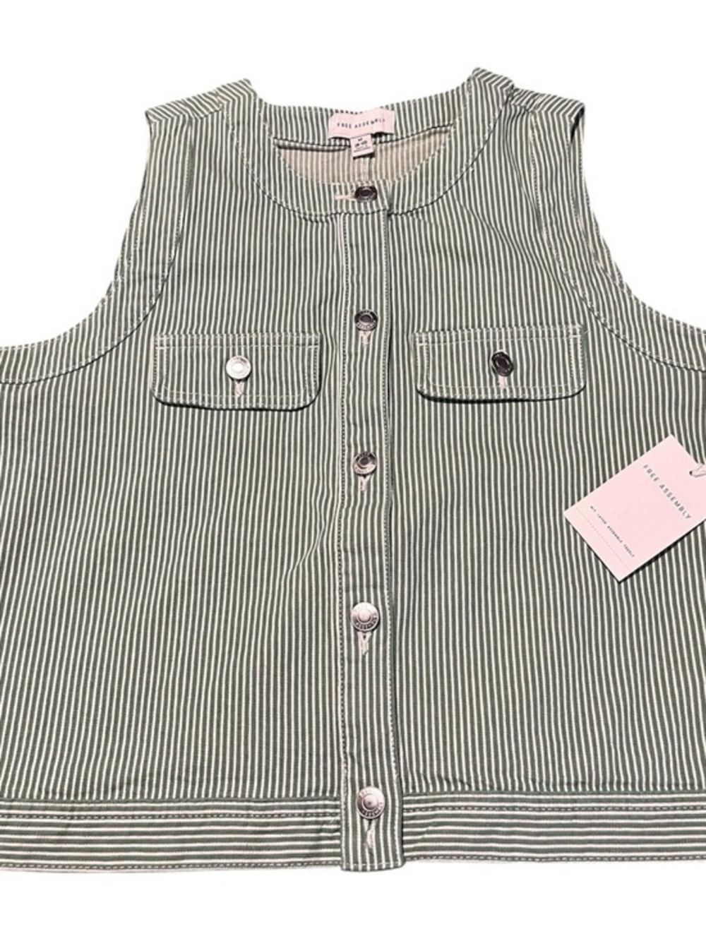 Frame green striped sleeveless button-front vest